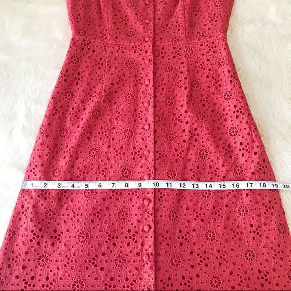 ANTONIO MELANI Cotton Eyelet Midi Dress Button Front Sleeveless Coral Size 4 New - Picture 14 of 16